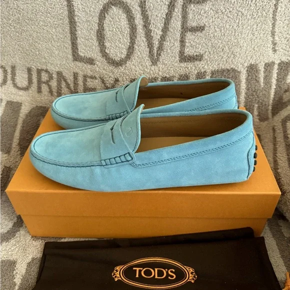 Tods Gommino Penny Loafers Driving Shoes In Suede Alaska Blue Mens US Size 9 TOD main image 4